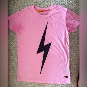 Aviator Nation Pink Tee with Black Lightning Bolt